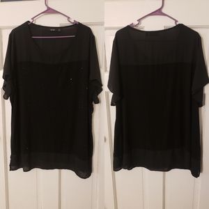 Apt 9 Short Sleeve Mesh Shoulder Studded Top